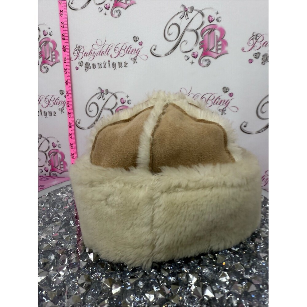 BHS England London hat toque furry fur Tan & Cream Faux Shearling Beret